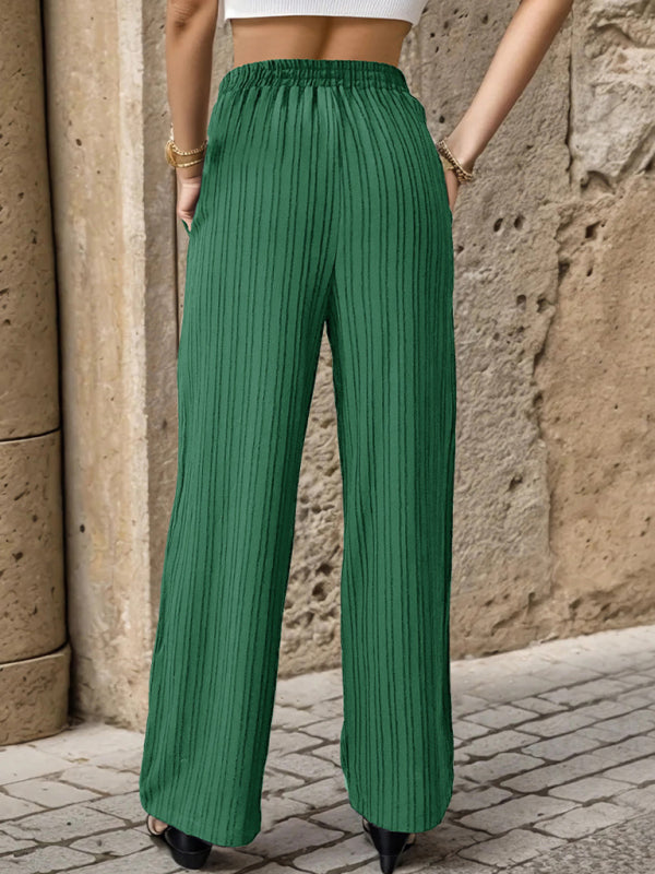 Women's Casual Pleated Textured Elastic Straight Pants