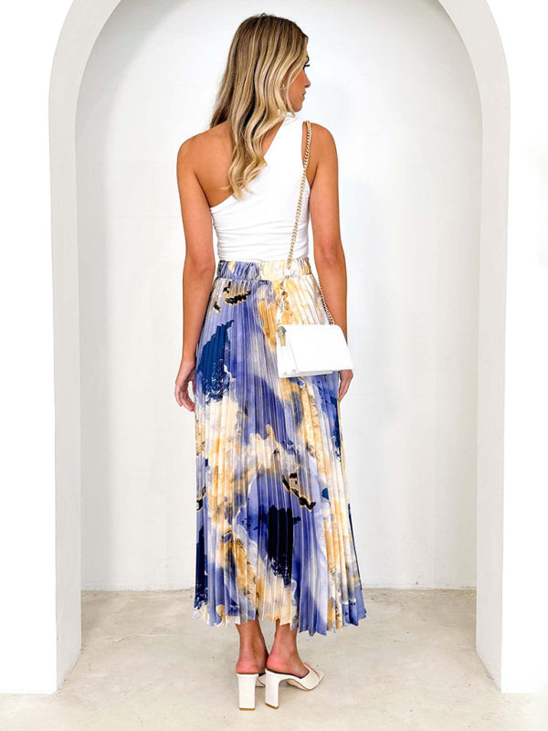 Women's printed draped A-line pleated skirt
