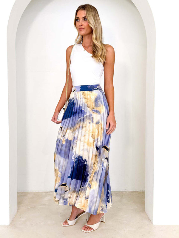 Women's printed draped A-line pleated skirt