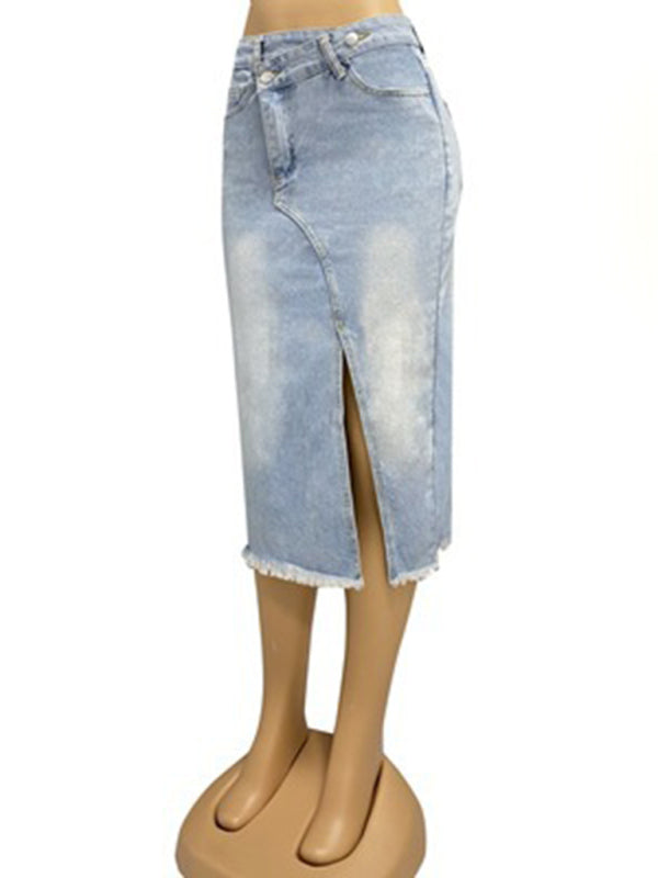 Women's button slit high waist skirt