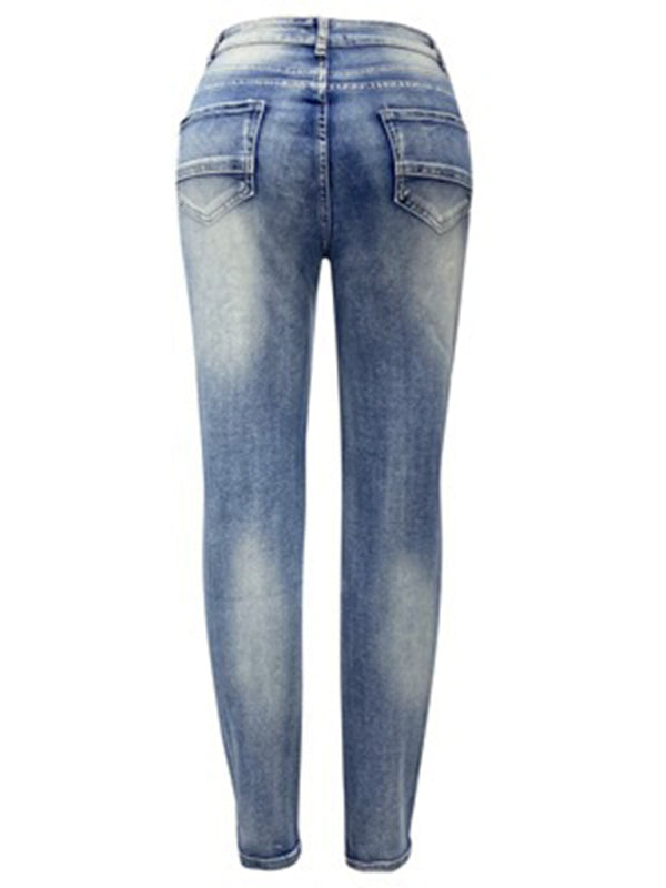 Women's washed high elastic pencil jeans
