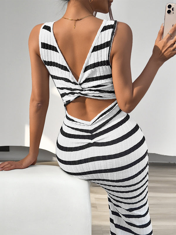 Casual slim striped sleeveless dress