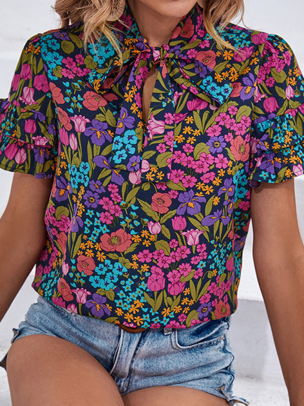 Women's floral printed ethnic style shirt