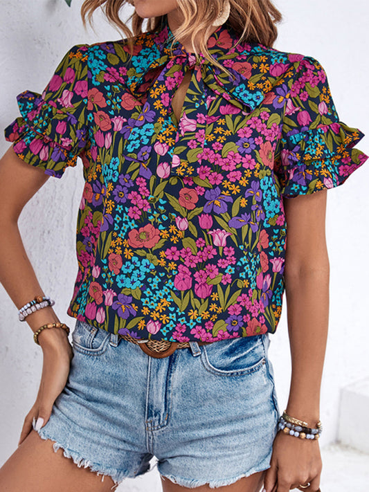 Women's floral printed ethnic style shirt