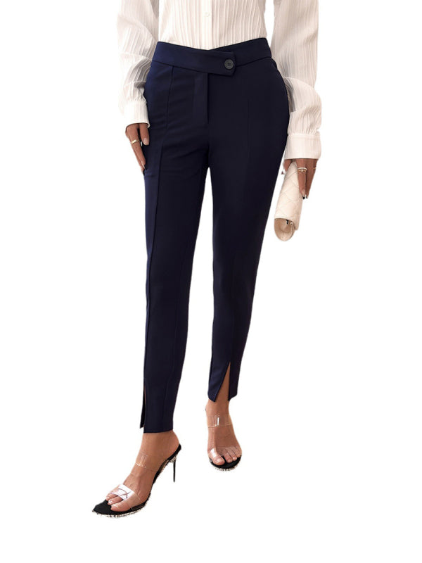 Women's temperament commuting slim fit front slit suit trousers