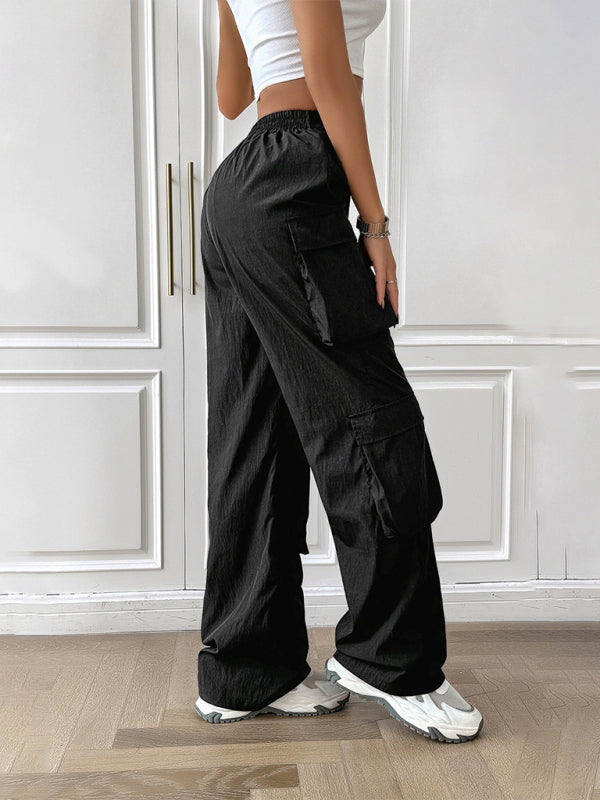 Women's casual solid color multi-pocket workwear sports trousers