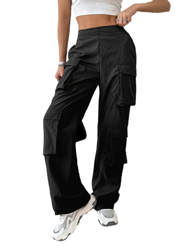 Women's casual solid color multi-pocket workwear sports trousers