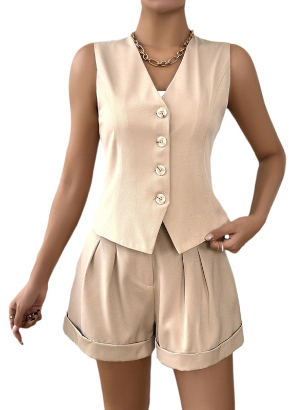 Women's casual sleeveless vest shorts two piece suit