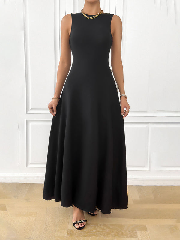 Women's elegant solid color sleeveless back strap dress