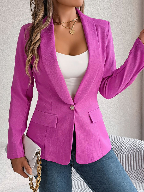 Solid color long-sleeved one-button blazer