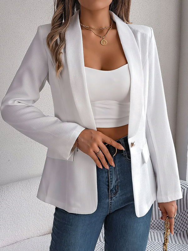 Solid color long-sleeved one-button blazer