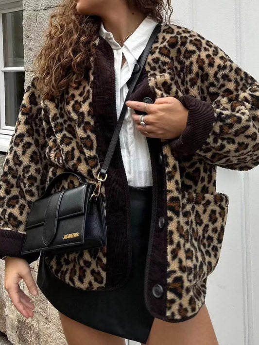 Women's leopard print casual loose long-sleeved jacket