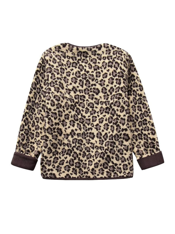 Women's leopard print casual loose long-sleeved jacket