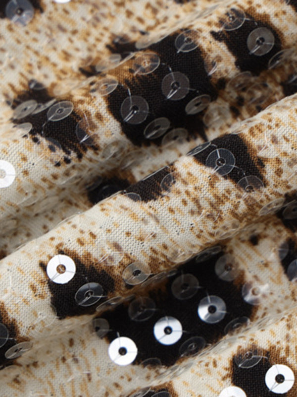 Leopard Print Street Versatile Suspender Sequin Dress