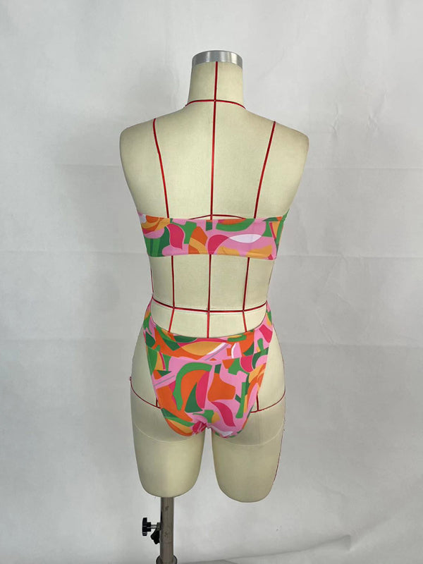 Women's printed belted one-piece bikini