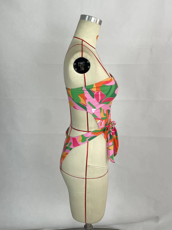 Women's printed belted one-piece bikini