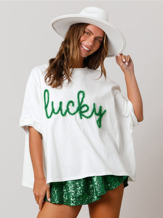 Women's St. Patrick's sequin top loose T-shirt