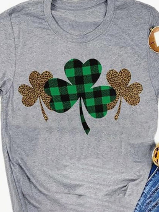 Women's St. Patrick's Day lucky plaid shamrock print T-shirt