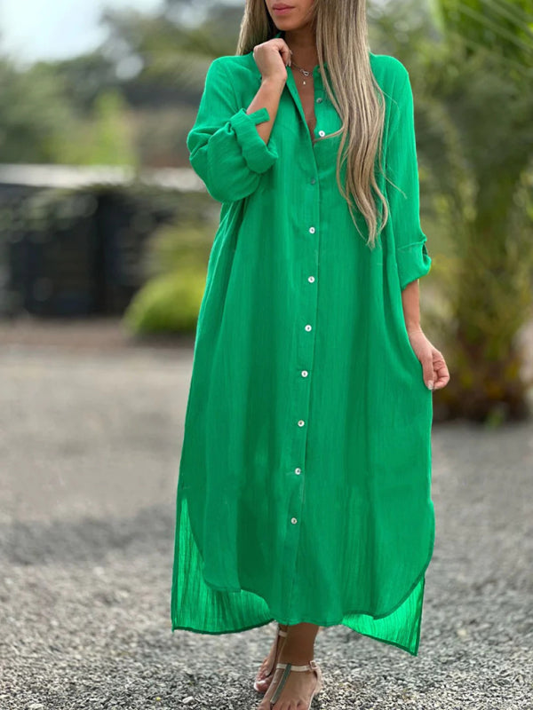 Women's Casual Long Sleeve Lapel Cardigan Dress