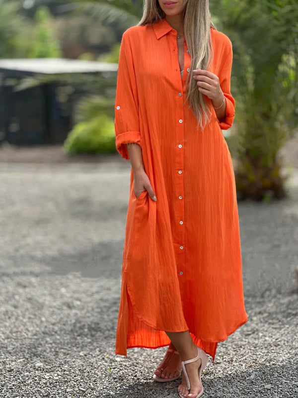 Women's Casual Long Sleeve Lapel Cardigan Dress