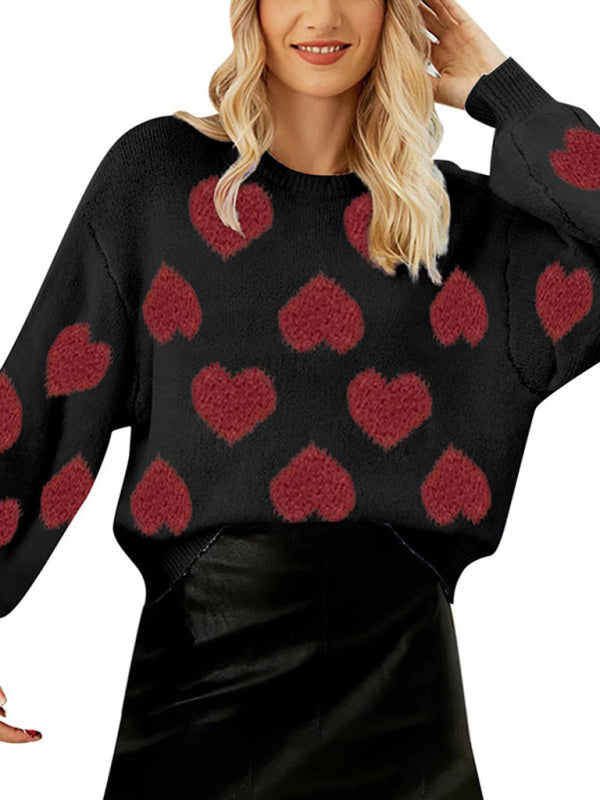 Loose sweet love jacquard pullover sweater