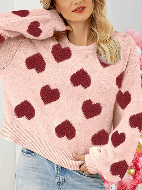 Loose sweet love jacquard pullover sweater