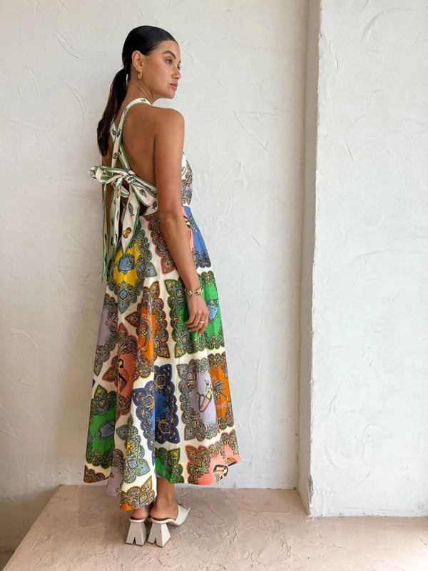 Halterneck fresh and printed pattern dress