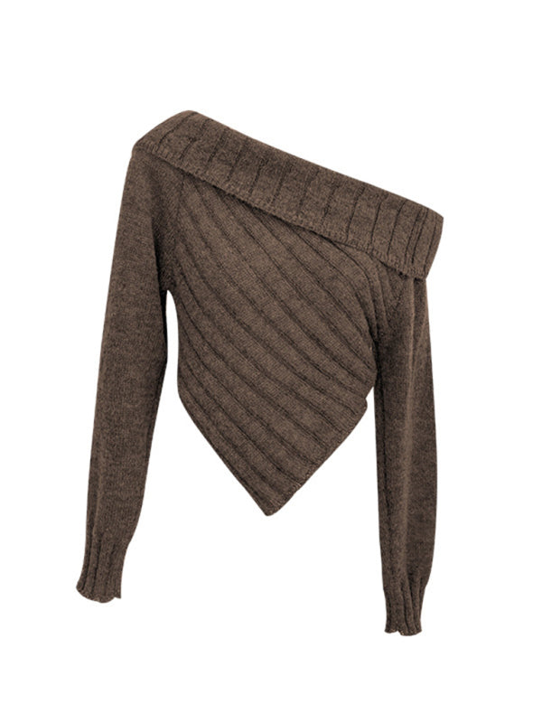 French pit knitted one-shoulder slim sweater