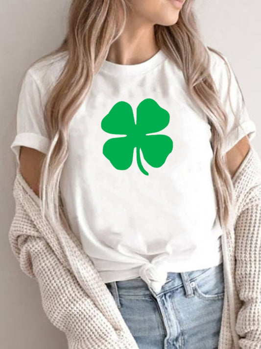 Women's St. Patrick's Day Casual Clover Graphic Print T-Shirt (Multiple Pictures Available)