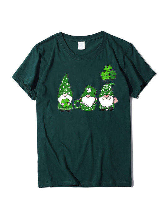 Women's three bearded old men + clover print St. Patrick's Day short-sleeved T-shirt