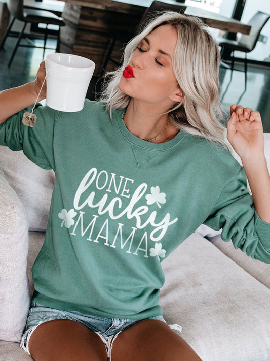 Women's Lucky Clover Printed Round Neck Sweatshirt