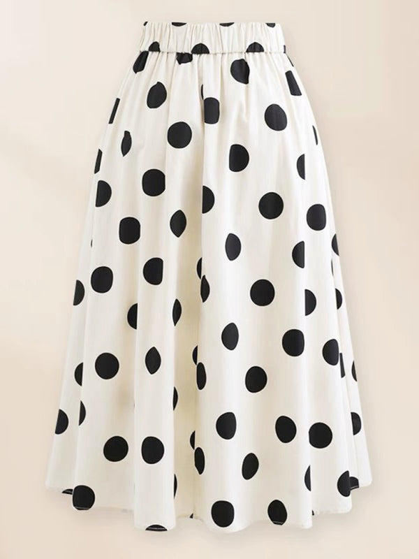 Vacation bow one-piece swimsuit + polka dot print skirt (single piece)