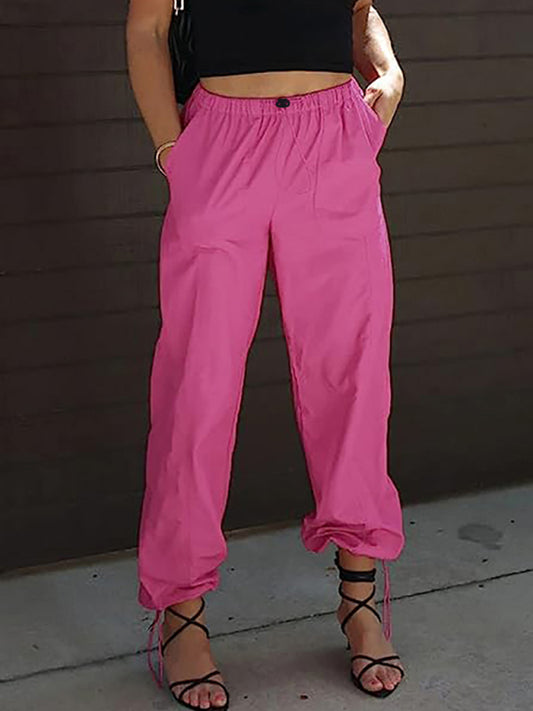 Women's Casual Solid Color Pocket Elastic Waist Pants