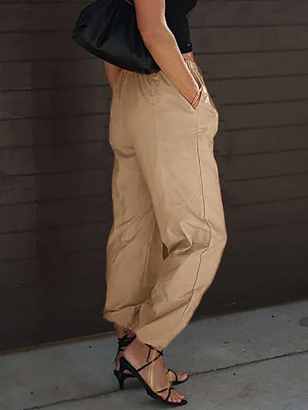 Women's Casual Solid Color Pocket Elastic Waist Pants