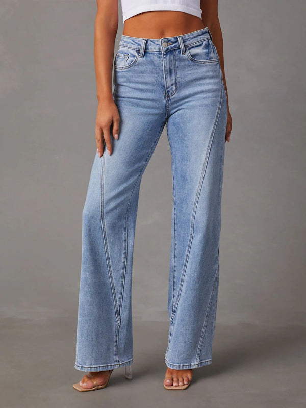 Comfortable casual loose spliced wide leg women's jeans
