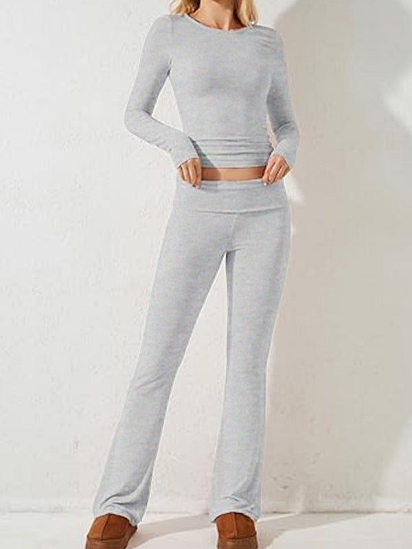 Women's Casual Solid Color Slim Long Sleeve Set