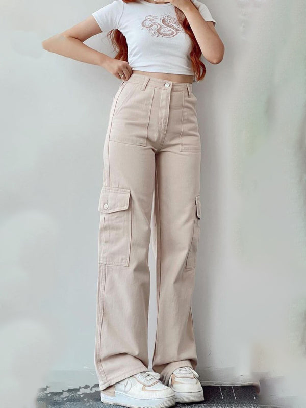 Versatile casual pants, mid-rise three-dimensional pocket trousers