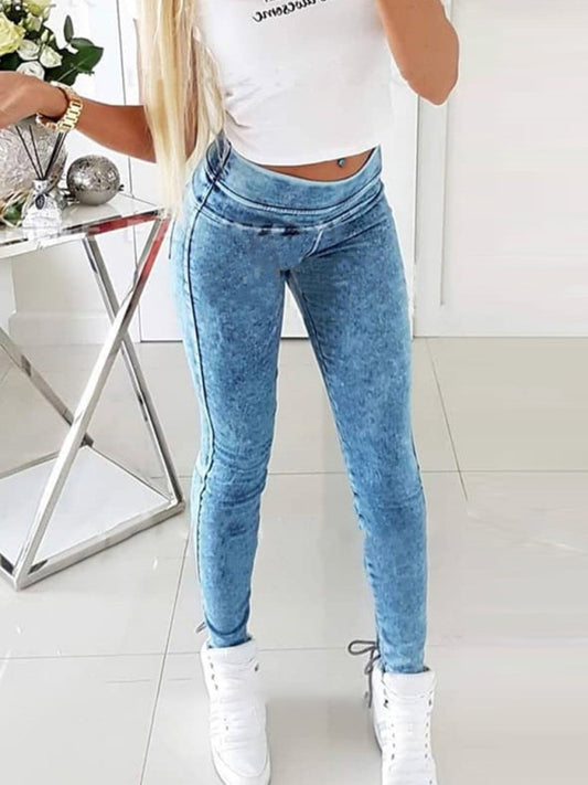 High-waist slimming strappy jeans