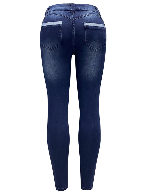 High-waisted slimming contrasting color patchwork jeans