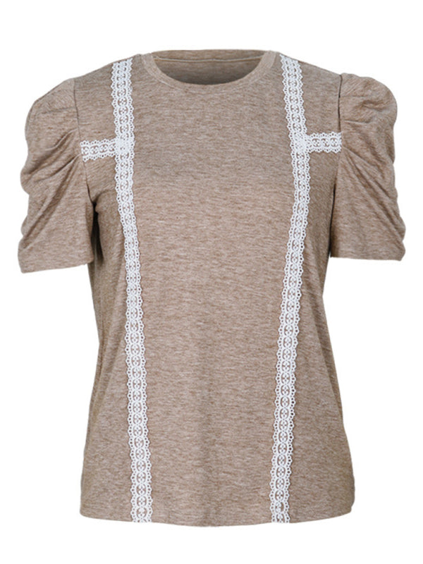 Women's Lace Spliced Puff Sleeve T-Shirt
