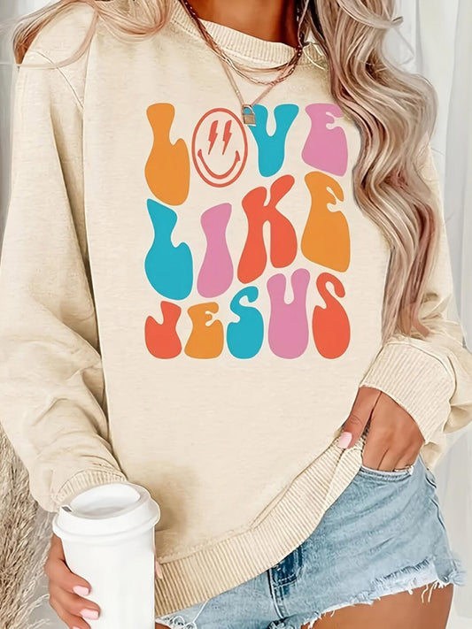 Round neck long-sleeved sweatshirt with fun smiley face letter print