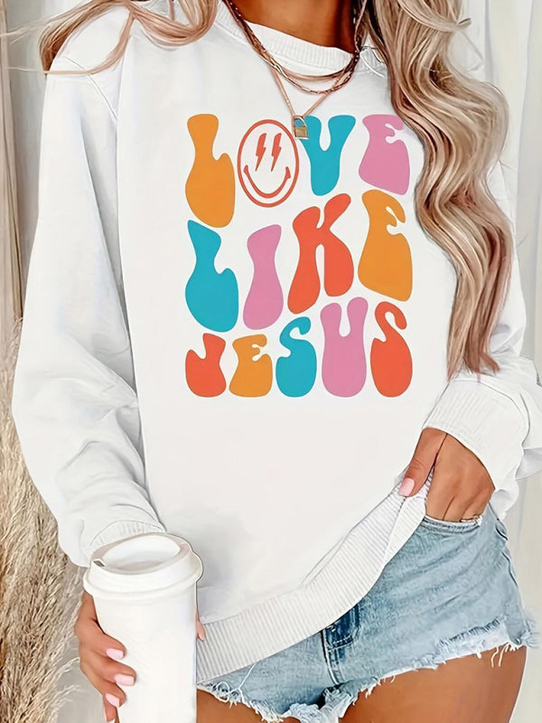 Round neck long-sleeved sweatshirt with fun smiley face letter print