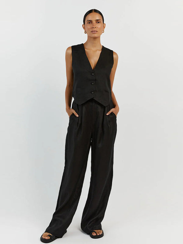 Casual sleeveless vest and trousers two-piece set