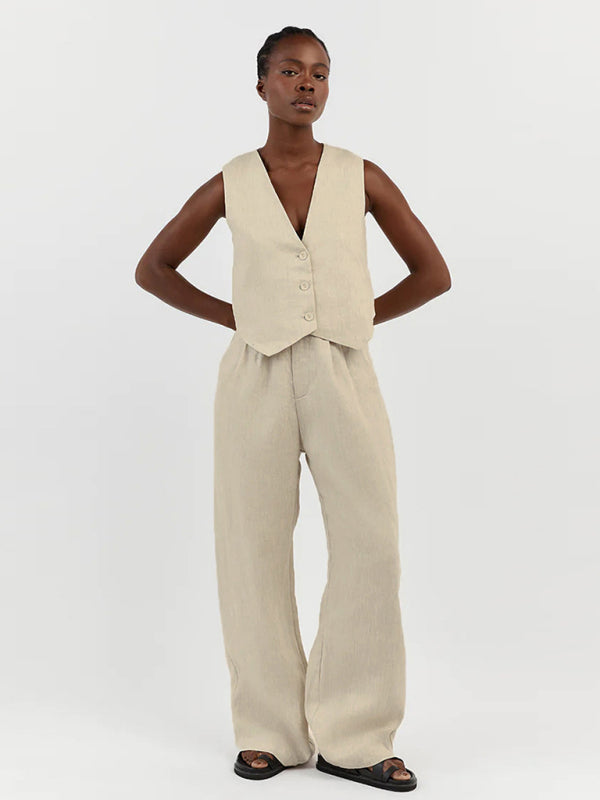 Casual sleeveless vest and trousers two-piece set