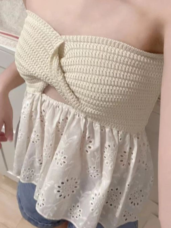 Casual knitted embroidered stitching holiday tube top