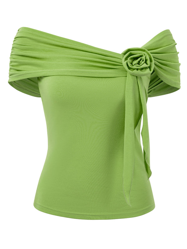 Casual solid color one shoulder waist top