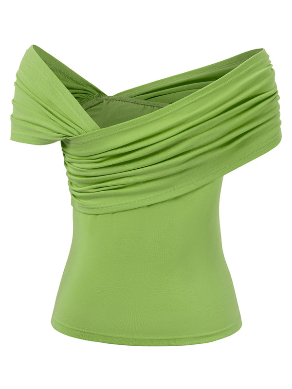 Casual solid color one shoulder waist top