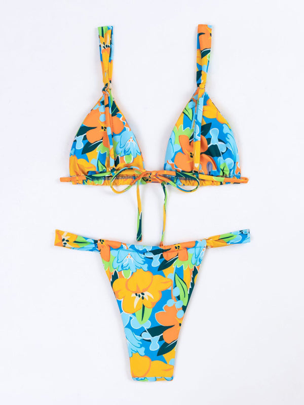 Vacation Strap Floral Print Split Bikini