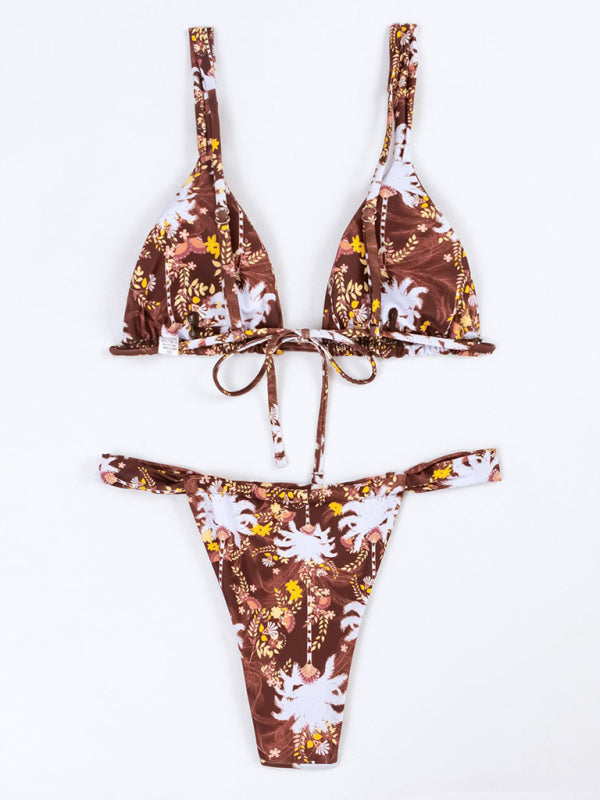 Vacation Strap Floral Print Split Bikini