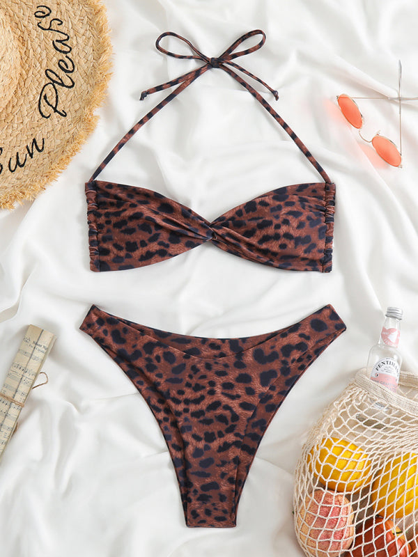 Women's adjustable strap leopard print bikini